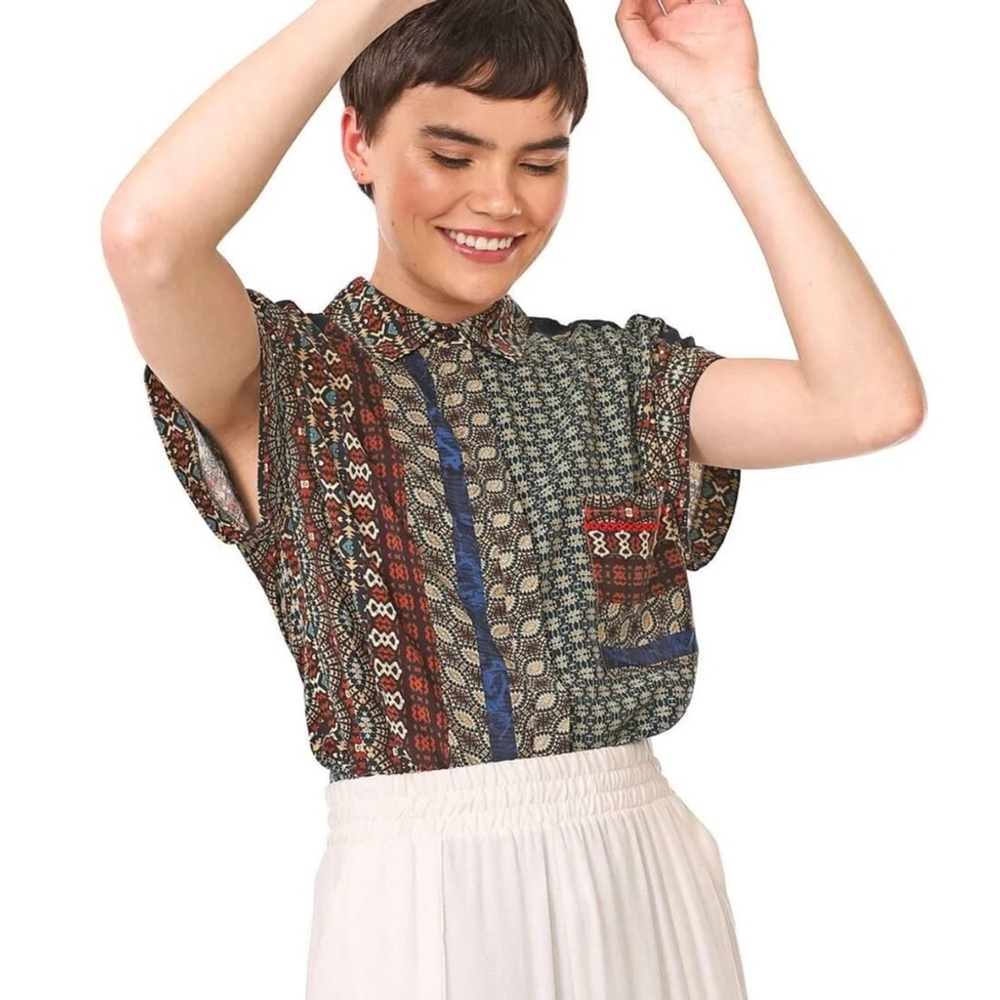 DESIGUAL Patterned loose fit blouse AZHAR SHIRT Aztec print - Picture 7 of 13